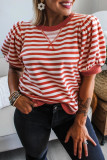 Orange Stripe Short Bubble Sleeve T Shirt