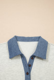 Light Grey Denim Color Block Patchwork Button Polo Collar T Shirt Tunic Dress