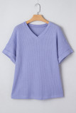 Wisteria Waffle V Neck Short Sleeve Knit Top