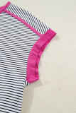Rose Stripe Contrast Trim Round Neck Summer T Shirt