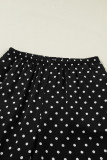 Black Polka Dot Print Elastic Waist Lace Hem Loose Pants