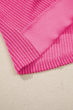 Rose Red Spiral Ribbed Cutout Bow Knot Back Oversize T Shirt
