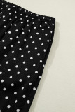 Black Polka Dot Print Elastic Waist Lace Hem Loose Pants