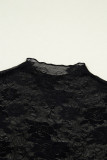 Black Floral Lace Mesh Short Sleeve Sheer Top