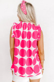 Rose Polka Dot Print Frilled Round Neck Shift Tank Top