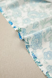 Sky Blue Floral Print Striped Patchwork Bow Knot Straps Mini Dress