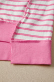 Pink Stripe Half Placket High Low Short Sleeve Top