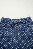 Sky Blue Polka Dot Print Button Pleated Detail Wide Leg Jeans