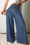 Sky Blue Polka Dot Print Button Pleated Detail Wide Leg Jeans