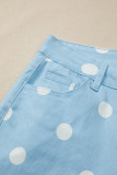 Sky Blue Polka Dot Print Raw Hem Shift Jeans