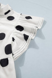 White Polka Dot Print Half Button Ruffled Short Sleeve Loose Mini Dress