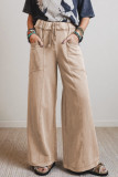 Smoke Gray Mineral Wash Drawstring Retro High Waist Wide Leg Western Pants