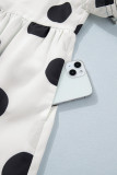 White Polka Dot Print Half Button Ruffled Short Sleeve Loose Mini Dress