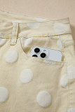 Khaki Polka Dot Print Raw Hem Shift Jeans