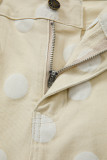 Khaki Polka Dot Print Raw Hem Shift Jeans