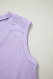 Purple Ribbed V Neck Tank Floral Contrast Patchwork Long Dress