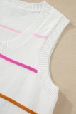 White Stripe Round Neck Knitted Sweater Tank