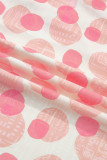 Pink Polka Dot Printed Ruffle Short Sleeve Zip Up Long Dress
