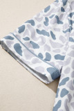 Beige Camouflage Print Lapel Shirt Drawstring 2pcs Short Pajama Set