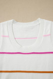White Stripe Round Neck Knitted Sweater Tank