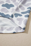 Beige Camouflage Print Lapel Shirt Drawstring 2pcs Short Pajama Set