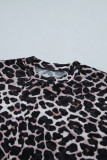 Khaki Leopard Print Sheer Mesh Short Sleeve Top