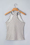 Gray Checkered Print Textured Halter Tank Top