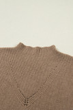 Light French Beige Solid Color Ribbed Knit Mock Neck Loose Sleeveless Sweater