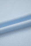 Light Blue Solid Color Raw Seam Waffled Patchwork Casual T Shirt