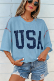 Beau Blue USA Graphic Half Sleeve Loose Ribbed Top