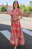 Multicolour Paisley Print V-Neck Short Sleeve Boho Maxi Dress with Ruffle Details