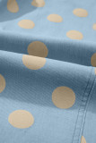 Sky Blue Polka Dot Print Bow Detail Pocketed Jeans
