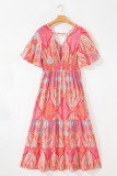 Multicolour Paisley Print V-Neck Short Sleeve Boho Maxi Dress with Ruffle Details