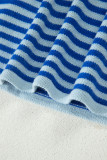 Blue Stripe Loose Half Sleeve Knit Button Down Sweater Cardigan