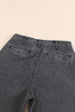 Gray High Waist Button Front Wide Leg Cropped Jeans