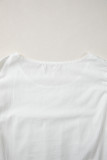 White Lace Detail Flutter Sleeve Pleated Round Neck Blouse