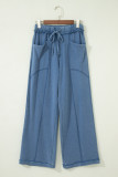 Ashleigh Blue Mineral Wash Drawstring Retro High Waist Wide Leg Western Pants