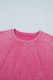 Pink Mineral Wash Raw Seam Detail Lace Trim Cap Sleeve Top