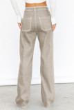 Apricot Contrast Stitching Multi Pockets Loose Jeans