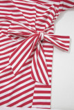 Red Nautical Tie Contrast Trim Round Neck T Shirt Mini Dress
