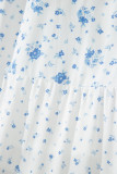 Sky Blue High Waist Tiny Floral Print Boho Maxi Skirt