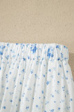Sky Blue High Waist Tiny Floral Print Boho Maxi Skirt
