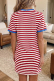 Red Nautical Tie Contrast Trim Round Neck T Shirt Mini Dress
