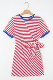 Red Nautical Tie Contrast Trim Round Neck T Shirt Mini Dress