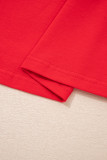 Fiery Red Plus Size Striped Ruffles Star Short Bubble Sleeve Patchwork Top