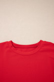 Fiery Red Plus Size Striped Ruffles Star Short Bubble Sleeve Patchwork Top