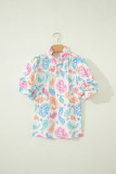 Multicolour Vibrant Paisley Printed Button Keyhole Puff Sleeve Blouse