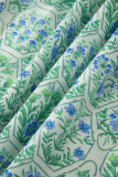 Green Geometric Floral Print Striped Patchwork Detail Sleeveless Dress