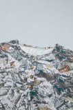 Gray Abstract Woodland Print Tunic Henley T Shirt