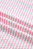 Rose Boho Mixed Print Contrast Trim Striped Patchwork Tiered Short Sleeve Blouse